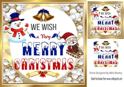 Lovely Snowman & jolly santa in snowball 8x8 frame (royal blue)