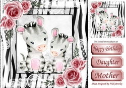 Cute pair of zebras rin watercolour in stripe Zebra frame with lace 8x8
