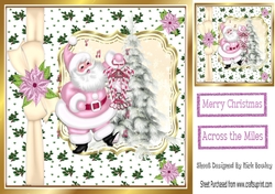 Jolly Santa in pink in holly frame 8x8