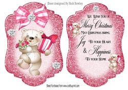 Lovely Teddy with presents and bow Card front & insert A5