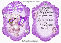 Lovely Teddy with presents and purple bow Card front & insert A5