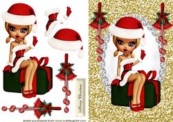 Little Lady in Santa Suit Sitting on Presents