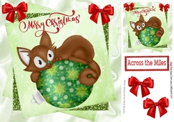 Cheeky Kitty on a christmas bauble with red bows 8x8