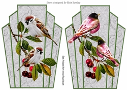 Two pretty ornate toppers in silver with lace , birds and berries