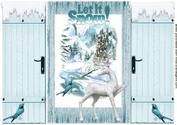 Snowy Scene with Reindeer & Little Bird, Gatefold