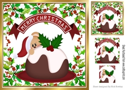 Peek a boo teddy with christmas pudding 8x8 ( Red)