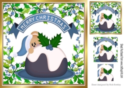 Peek a boo teddy with christmas pudding 8x8 ( blue)