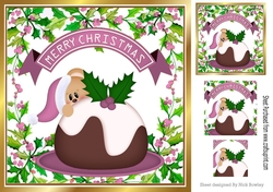 Peek a boo teddy with christmas pudding 8x8 ( pink)