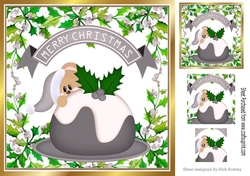 Peek a boo teddy with christmas pudding 8x8 (silver)