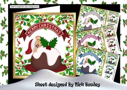 4 Peek a boo teddies with christmas pudding card fronts 8x8 Minn kit