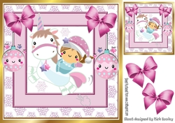 Cute Unicorn with snow flakes and bows 8x8