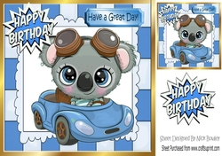 Cute Koala Bear in little blue car 8x8