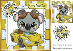 Cute Koala Bear in little gold car 8x8