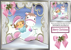 Pretty pink christmas with magical unicorn with snow & bow 8x8