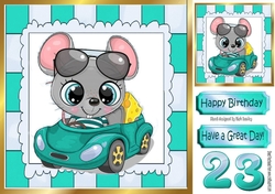 cute mouse in turq car 8x8