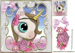 Sweet princess unicorn watercolour flowers & bow 8X8
