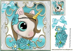 Sweet princess unicorn watercolour flowers & turq bow 8X8