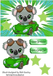 Cute Koala Bear in little green car with stars A5