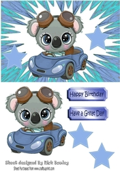 Cute Koala Bear in little blue car with stars A5