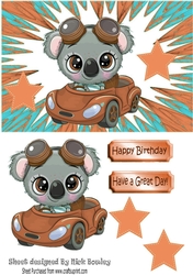 Cute Koala Bear in little orange car with stars A5