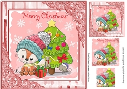 Cute fox with in winter hat with little bird 8x8