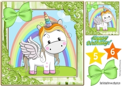 Cute unicorn with rainbow and green bow 8x8
