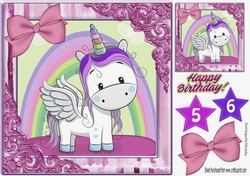 Cute unicorn with rainbow and pink bow 8x8