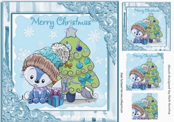 Cute fox with in winter hat with little bird 8x8 (blue)