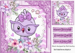Little lilac bird with flowers in ornate 8x8 frame