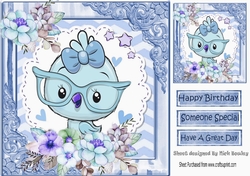Little blue bird with flowers in ornate 8x8 frame