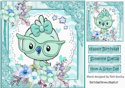 Little turq bird with flowers in ornate 8x8 frame