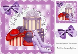 Glamour Girls Accessories with  purple shoes and lace, wih bow card front