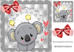 cute koala Bear with bow and lace, card front 8x8