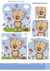 Cute teddy in flower garden square pyramids