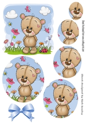 Cute teddy in flower garden oval pyramids