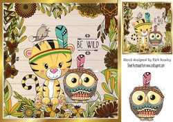 cute animals playing indians in leaf frame 8x8