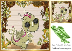 cute funky dragon in leaf frame 8x8