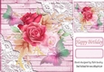 Pink Wood & lace, water colour flowers & butterflies 8x8 card front