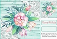 Turq Wood and lace corners 8x8 card front with Hibiscus flowers