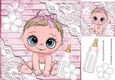 Pink Wood and lace corners 8x8 card front with cute baby girl