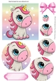 Cute rainbow unicorn with stars and scalloped borders circle pyramids