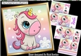 4 Cute rainbow unicorns with pyramids & 8x8 card front mini kit