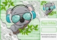 Green Wood and lace corners 8x8 card front with cool koala