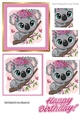 Cute Koala bear with roses and pink polkadot frame square pyramids