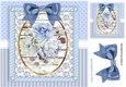 Pretty blue roses in ornate frame with bow 8x8