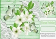 Green Wood and lace corners with pretty white flowers 8x8 card front