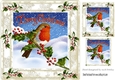 Pretty robin on a branch of holly with snow & berries 8x8
