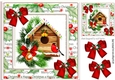pretty bird house with snow in holly/berry frame with bows 8x8