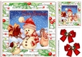 snowman with pressies with red bows in holly snow & berries 8x8