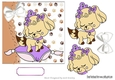 Princess puppy sitting on a purple cushion with white diamante bow 7x7
